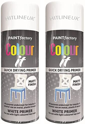 2 x 400ML White Primer Spray Paint Metal Plastic Wood Paint MATT Finish Quick Drying Primer All Purpose Primer for Interior and Exterior