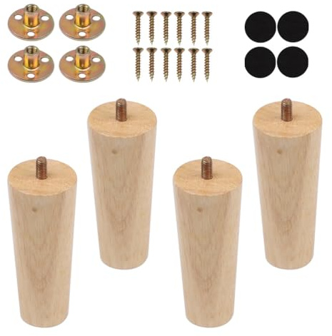 12cm Holz Tischbeine 4 Stück Massivholz Ersatz Sofafüße Möbelfüße Holz Rund Sockelfüße Tischfuß Aus Eiche,Möbelbeine mit Montageplatten & Schrauben für Stühle und Sofa Bett Schrank Couch Ottomane