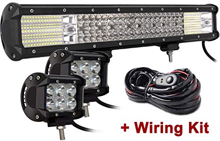 SKYWORLD 20 Zoll 51 cm 510W Led Bar Auto mit 12V Kabelbaum und Scheinwerfer | Spot Flut Arbeitsscheinwerfer, 2 Pcs 4 Zoll 10 cm 18W Spot Led Arbeitslicht für 4x4 Offroad SUV LKW UTV ATV Traktor Fahrzeuge