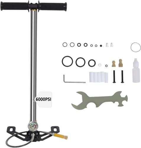 Poweka - Pompa ad alta pressione per fucile, pompa a mano a 3 stadi 6000 psi, per paintball, cilindro PCP e pistole, immersioni subacquee, in acciaio inox