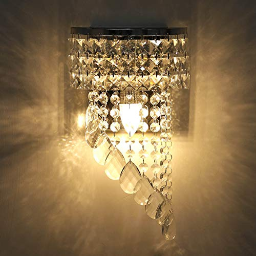 Moderna Apliques de Pared Cristal K9 Interior Lámpara de Pared LED Cristal | Base de Lámpara E14, Luz de Pared de Cristal, para Dormitorio Sala de Estar Pasillo Comedor Habitación de Niña