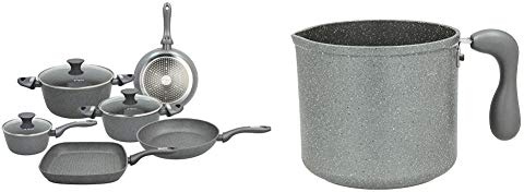 Tognana Mythos Batteria 9 Pezzi, Alluminio, Nero, 24 cm & WI75842AMNF Bollilatte Mythos, Alluminio, Grigio, 0