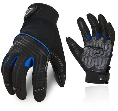 Vgo... Gants de travail en cuir de vache, anti - vibration, anti - abrasion, gants de sécurité (CA9729HL,Noir+Bleu,XL,1Paire)