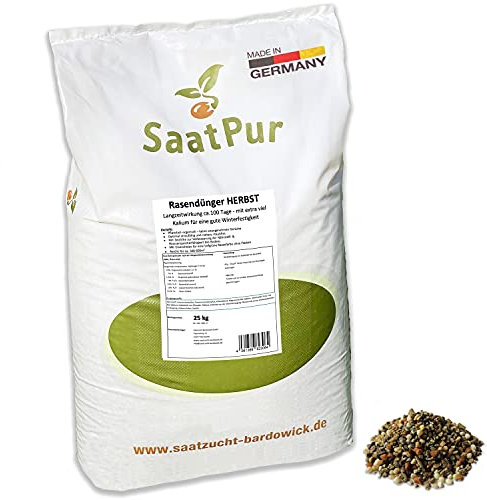 SaatPur organisch-mineralischer Herbstrasendünger 25kg - Langzeitdünger - Rasendünger, Herbst-Dünger für einen kräftigen, winterfesten, gesunden Rasen - NPK Dünger 7+4+16 für ca. 500-600 qm