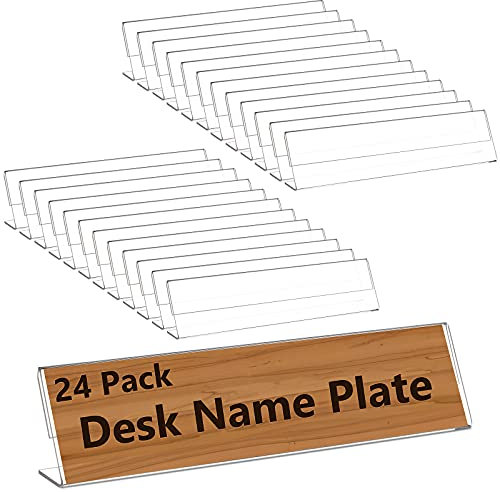 24 Stück Acryl-Namensschilder für Schreibtische, 5,1 x 20,3 cm, klare abgeschrägte Rückseite, Schild-Halter für Tisch-Display, Lizenzname, Etikettenhalter, Tischzelte, Rahmen für Büro, Klassenzimmer