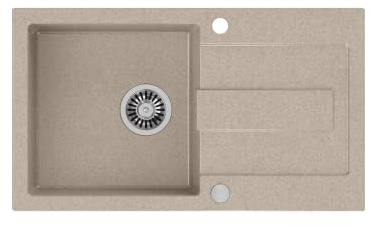 VBChome Spülbecken Beige 78 x 45 cm Granit Einzelbecken Einbauspüle Gesprenkelt Reversibel Modern Verbundspüle + Siphon Waschbecken