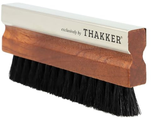 THAKKER William's Black Goatee - Premium Schallplattenbürste mit 100% Ziegenhaar | Antistatisch | Vinyl-Bürste für Nass- & Trockenreinigung | Echtholz-Griff | Retro-Design | kein Nylon