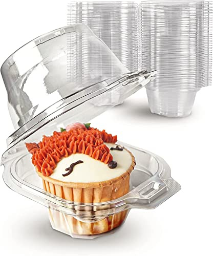 LATERN 60 Pièces Boîtes à Cupcakes Transparentes, 11cm Boîtes à Cupcakes Individuelles en Plastique Porte Cupcakes Simple à Dôme élevé Récipient Alimentaire à Charnière avec Couvercles