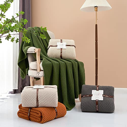 Longhui Bedding, grob gestrickte, leichte Überwurfdecke, grau, 100 % Bio-Baumwolle, Decke für Sofa, Couch, Bett und Babyzimmer, rustikaler Shabby Chic, moderner Landhausstil, grau, 130 cm x 160 cm