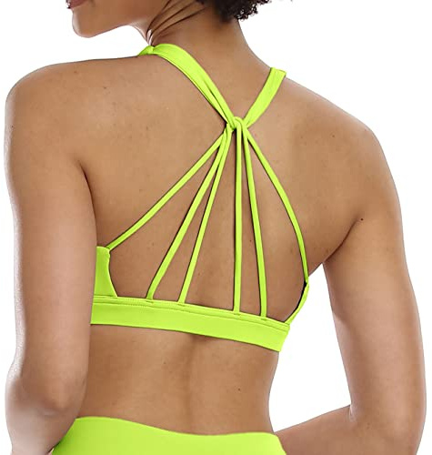icyzone Yoga sport-bh dambustier med vaddering – andas, utan bygel, sport-bh, topp, Neongul, XL