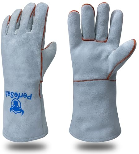 PerfeSafe Schweißhandschuhe 14 Zoll, hitzebeständige, feuerfeste Lederschweißhandschuhe für WIG/MIG/Stick