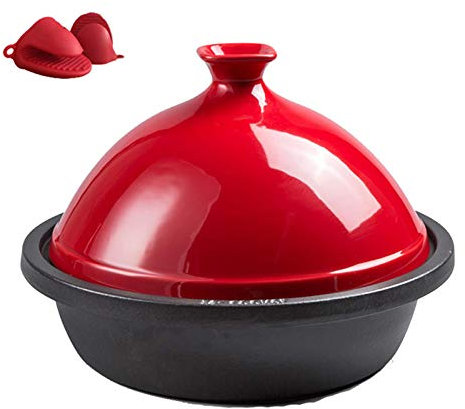 Casserole Plats avec couvercles Tajine de Cuisson Professionnel sans Plomb, tajine de Cuisine Marocaine de 30 cm (Rouge)
