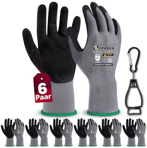 6 Paar Arbeitshandschuhe herren - montagehandschuhe mit optimaler Griffigkeit & feinem Tastgefühl, ölresistent und atmungsaktiv, Industrie-Schutzhandschuhe für Mechanik und Werkstatt, Größe 11/XXL