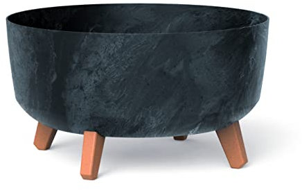 XXL Large Round Low Modern Look Planter Flower Plant Pot Indoor Outdoor Garden Decor Wooden Look Legs (Anthracite)