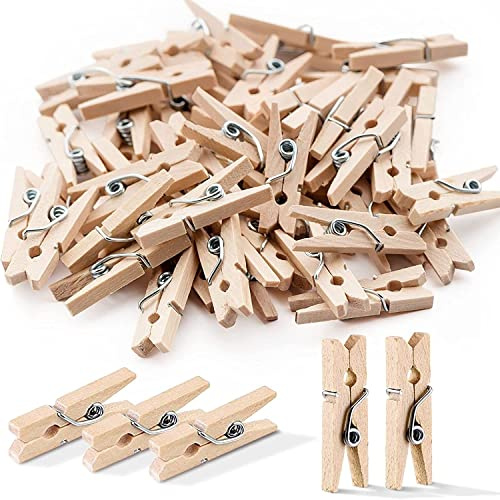 100x Miniklammern 25 mm Mini Klammer Wäscheklammern Holzklammer,Holzklammern,Wäscheklammern Holz klein für Fotowand Verpackung Gastgeschenk,Mini Zierklammern, Wäscheklammern aus Holz, Kleine Holzclips