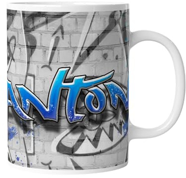 timalo® Coole Gaming Tasse personalisiert mit Namen | Kaffeetasse Geschenk für Gamer Becher | Graffiti Jungen blau | mug-gamer-51