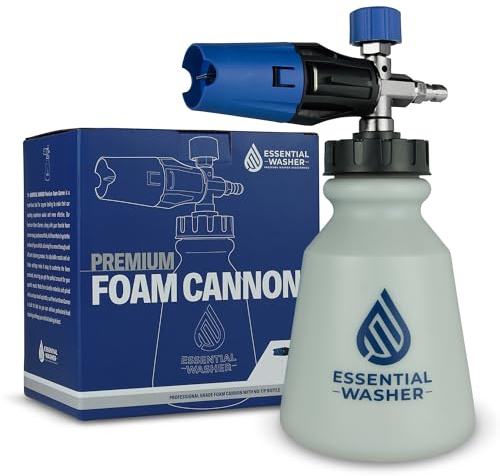ESSENTIAL WASHER Premium Schaumkanone für Hochdruckreiniger,90 Grad Einstellbare Sprühdüse Hochdruckreiniger Schaumkanone,Edelstahl QC Stecker Schaumpistole Ideal für Auto Detailing, Motorrad, Boot