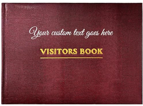Arpan Personalised Visitor Book – Guest Register for Business, Office, Schools & Hotels | Visitors Book Hardback, Sign in and Out, Comments Book & Personalised Guest Book (Burgundy - Custom Text)