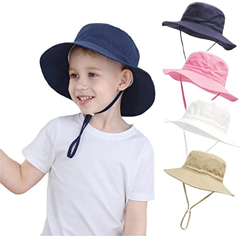 YANWANG Bébé Enfants Chapeau de Soleil Ajustable, Protection Solaire UPF 50+ Casquette de Plage pour Bambin Garçons Filles(Navy Blue,6-24Months)