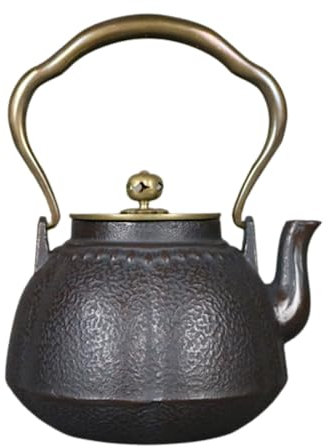 Teiera Bollitore in stile giapponese 1.2L Teiera in ghisa Teiere Teiera in ferro Processo non rivestito Ferro originale Coperchio in rame Pentola in ghisa Teiera Bollitore per il tè Teiere