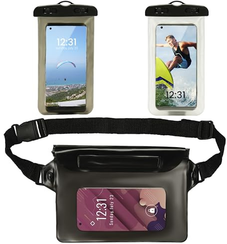 BELLE VOUS Set aus 2 Handyhülle Wasserdicht & 1 Tasche mit Riemen - Universal-Handy wasserdichte Hülle mit Umhängebändern - Handy Unterwasser Hülle zum Schwimmen, Boot-/Kajakfahren, Wandern & Angeln