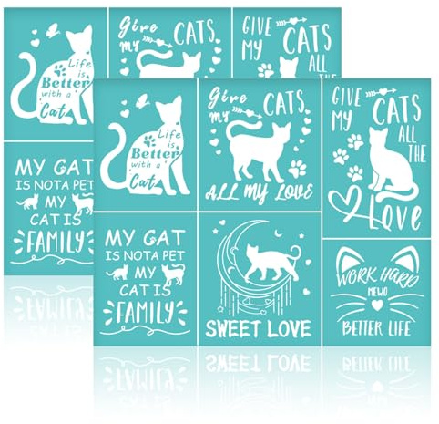 ORIGACH 2 Pcs Katze Siebdruck Schablonen für Polymer Ton, 28x22cm Selbstklebende Gewebe Transfers Schablonen Wiederverwendbare Siebdruck Schablonen für den Druck auf Holz Taschen T-Shirts