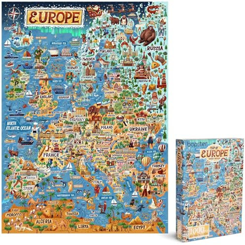 Rompecabezas para Adultos, 1000 Piezas, Mapa de Europa, Rompecabezas Europeo de 1000 Piezas para Adultos y niños, Regalos de geografía bopster