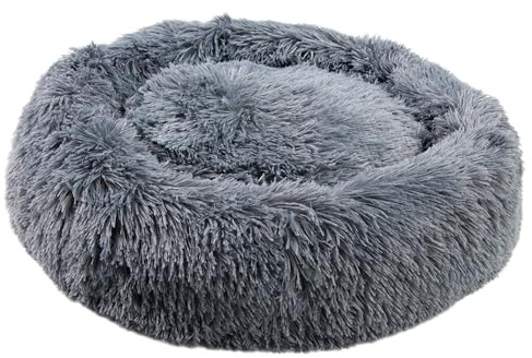 MEDISAFETY Hundebett Milou Haustierkissen für Hunde und Katzen besonders Flauschiges Haustiersofa Kuschelinsel rund 50-80cm in hellgrau, dunkelgrau, beige, braun, Farbe:XL - Dunkelgrau