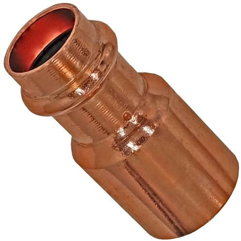 MegaHaustechnik Reduzierstück mit Stutzen Einsteck-Ende 15x18 Pressfitting aus Kupfer für Kupferrohr-Außendurchmesser 18 auf 15mm Stutzen zum Verpressen V-Kontur, Trinkwasser geeignet, 2415.1