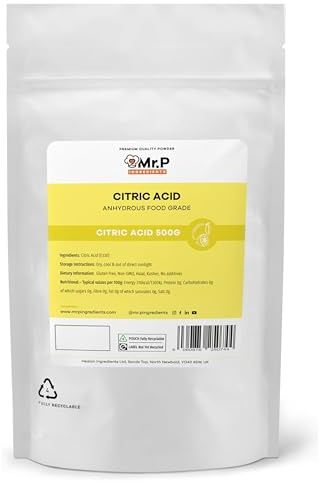 Mr.P Ingredients Acide Citrique Poudre Menager, Acide Citrique Alimentaire, 500g, Émulsifiant et Conservateur Naturel, Vegan, Sans Gluten, Sans OGM