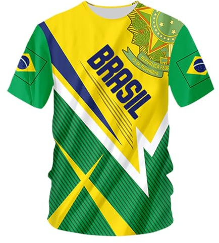 YuanDiann 2024 America Calcio Coppa Magliette Brasile Tifosi Fare Il Tifo Sport Casual Uomo Donna Bambini Bandiera Nazionale Stampa Girocollo Manica Corta Asciugatura Veloce T Shirt 11# XL