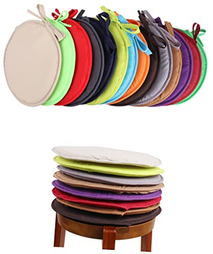 VINTORKY Rundes Stuhlkissen 38cm Durchmesser Polyester Sitzkissen mit Schaumstofffüllung und Gurten für Esszimmer Büro Garten Zuhause