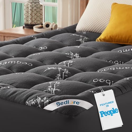 BEDLORE Matratzentopper 140x200cm aus Bambusfaser-Viskose Matratzenauflage mit Dehnbaren Taschen für 30cm Matratze,Weiche Matratzenauflage zur Linderung von Rückenschmerzen (Dunkelgrau)