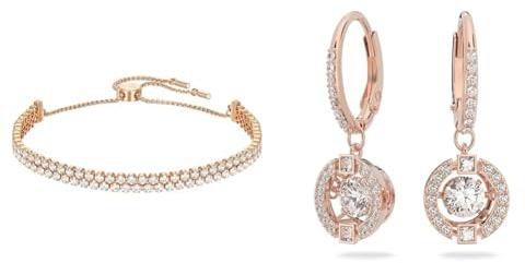 Swarovski Subtle Armband, Weiss, Roségold-Legierungsschicht & Sparkling Dance Ohrringe, Rund, Weiss, Roségold-Legierungsschicht