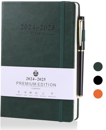 JIANTA Terminkalender 2024 2025, Planer 2024-2025 A5 (Juli 2024 - Juni 2025), Tagesplaner 1 Tag 1 Seite, Kalender Buchkalender 2024/25 mit Mantstaben, Gel-Stifte - Grün