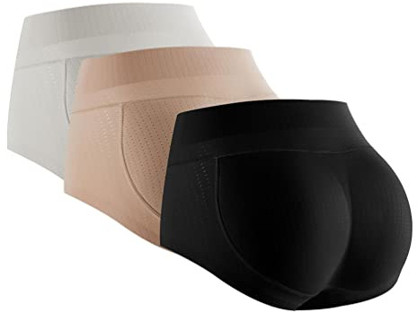 SUIUOI 3 bragas push up para mujer, pantuflas acolchadas sin costuras, pushup, levantamiento de glúteos, realzador de cadera, faja moldeadora, bragas para realzar la cadera, Negro+beige+blanco, L