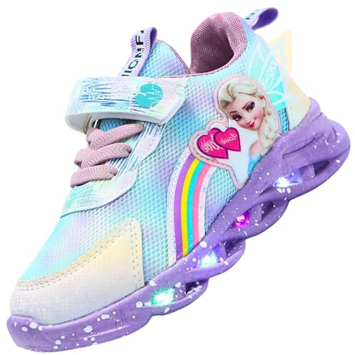Vorkhuaeri Zapatillas Niña Elsa con Luces, Zapatos Princesa LED Deportivas Luminosos Tenis para Niña Niños Bebe Shoes (A2-Purple-Mesh2,31)
