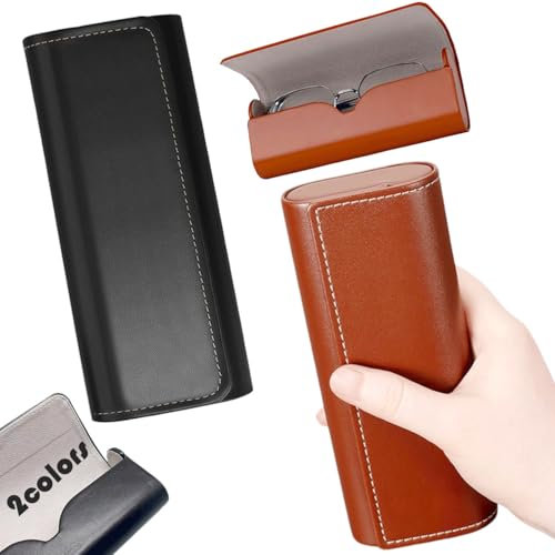 BENIFILE Glasses Case Hard Shell, 2Pcs Portable Hard Sunglasses Cases, Maroon Black Leather PU Hardshell Spectacle Cases for Men Women Unisex Reading Eyeglasses (Maroon + Black)