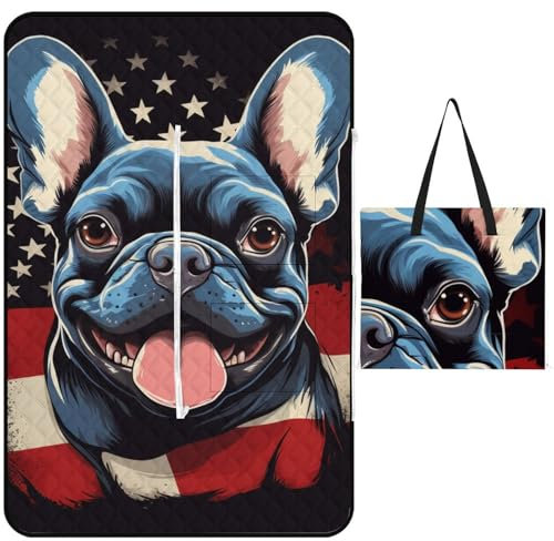 Xiputvl 3D-Eindruck Englische BullHundge Picknickdecke Tiere Strandmatte Picknickdecken Wasserdicht, Faltbar Strandliege Für Park, GKunsten, Strand, Wasserdicht 150x100cm