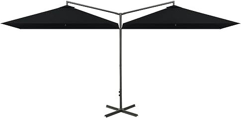 Rantry Ombrellone Doppio con Palo in Acciaio Nero 600x300 cm, Ombrellone, Ombrelloni, Ombrellone da Giardino, Ombrelloni da Esterno, Ombrellone Spiaggia, Ombrellone da Terrazzo Antivento