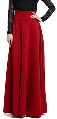 Artykey Jupe Longue Femme Élégant Taille Haute Jupe Longueur au Sol A-Line Casual Party Maxi Skirt Red (3XL Waist93cm)