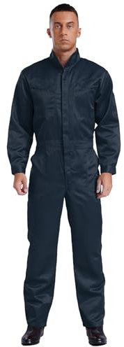 Xnihocha Herren Arbeitsoverall Front-Reißverschluss Overall Langarm Baumwolle Schutzanzug Einfarbig Arbeitsanzug Strampler Navy blau 4XL