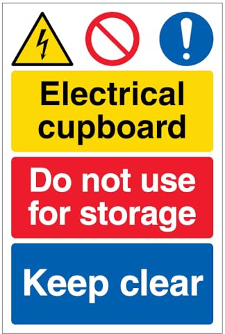 V Safety Electrical cupboard/Do not use for storage/Keep clear 150 x 200 mm - Self Adhesive Vinyl Safety Sign