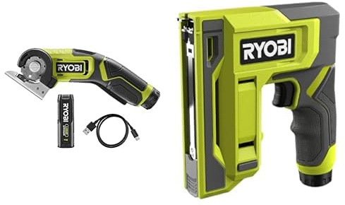 Ryobi - lot composé d'une agrapheuse/cloueuse et d'une mini scie 38mm alimenté en 4V USB Lithium, livré avec sa batterie 2Ah - RCT4-120G/RST4-0