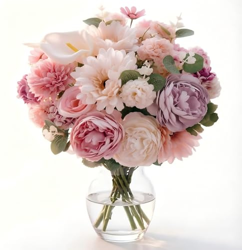 Zythrem Künstliche Balkonpflanzen Kunstblumen wie echt Faux Kunststoff UV-beständige Blumen Künstliche Pfingstrose für Heim Küche Dekor Hochzeit Partei Tischaufsätze Blumenarrangement (Weiß)