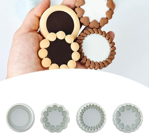4 Pack 3D Flower Cookie Cutter, Jam Sandwich Flowers Cookie Cutter Mold, Pressable Stamp Cake Decor Baking Supplies, Cute Press Cookie Cutter Shapes Kitchen Embossing Decorating Biscuit Cutter