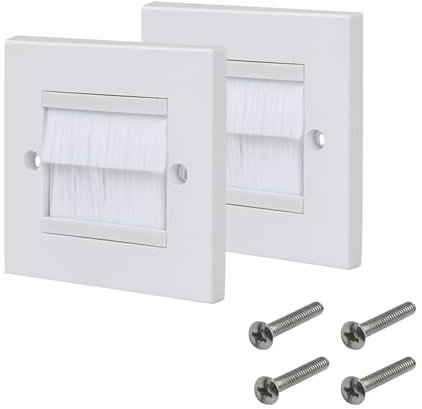 2 Plaques de Brosse pour Câbles, Plaque de Sortie de Cable, Plaque Sortie de Cable Murale, Passe de Câble à Brosse Rectangulaire, Passe Cable Mural à Brosse, Plaque Murale de Brosse pour Câble (Blanc)
