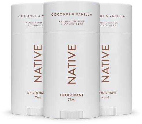 Native Deodorant Womens & Men – Alcohol & Aluminium Free - Coconut & Vanilla Scent - Naturally Derived with Shea Butter, Coconut Oil & Baking Soda - 72 Hour Odor Control (3 Pack, 75ml Each)