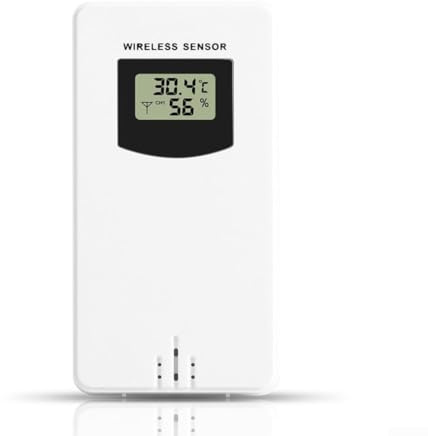Sensore remoto wireless per stazione meteorologica FanJu 3378, trasmettitore interno sensore esterno wireless, raggio di trasmissione 60 metri, frequenza di trasmissione RF 433,92 MHz (bianco)