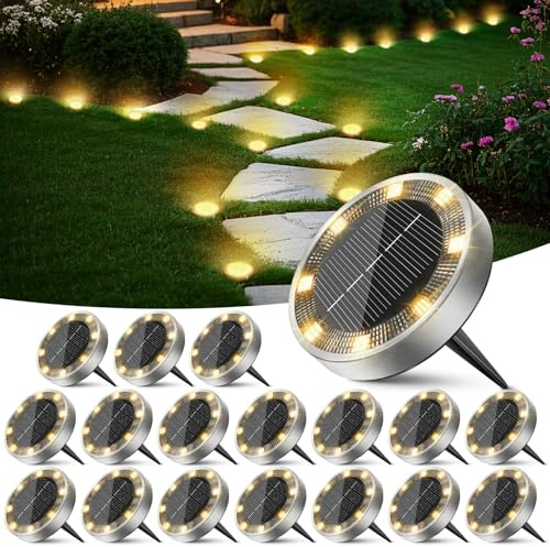 Peasur Spot Solaire Exterieur Jardin Lot de 18, Lumiere Solaire Au Sol 8 LED, Étanche Lampe Solaire Extérieur pour Chemins Allée Pelouse Terrasse Cour Piscine[Blanc Chaud]